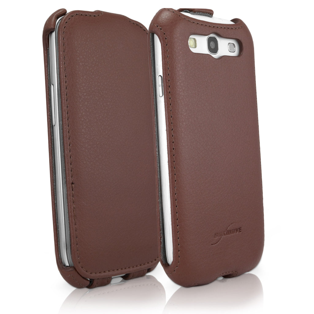 Classic Brown Leather Flip Case - Samsung Galaxy S3 Case